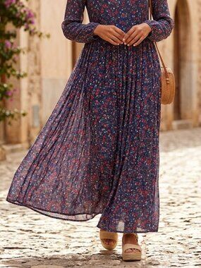 Nectar   Navy Boho Floral Long Sleeve Maxi Dress M
